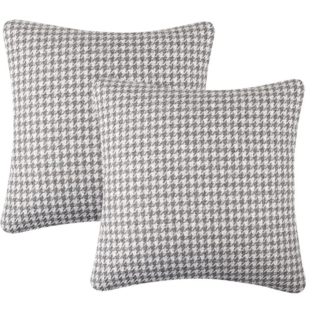 Set of 2, 18 X 18 Inches, Houndstooth Throw Pillow Covers, Geometric (Grey)